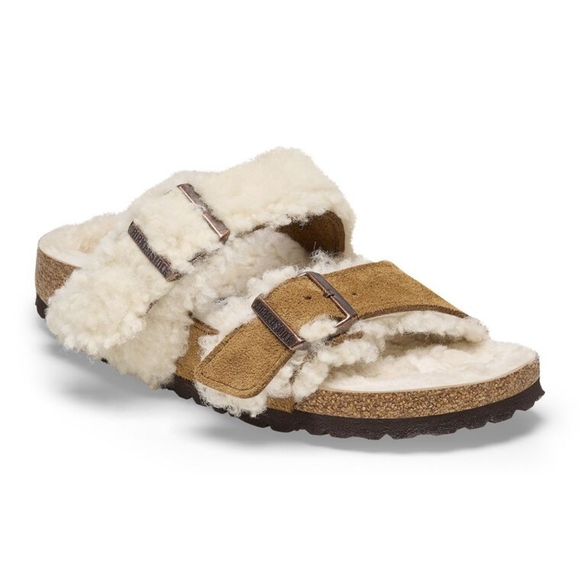 Birkenstock Fuzzy Shearling Sandals - Picture 1 of 5
